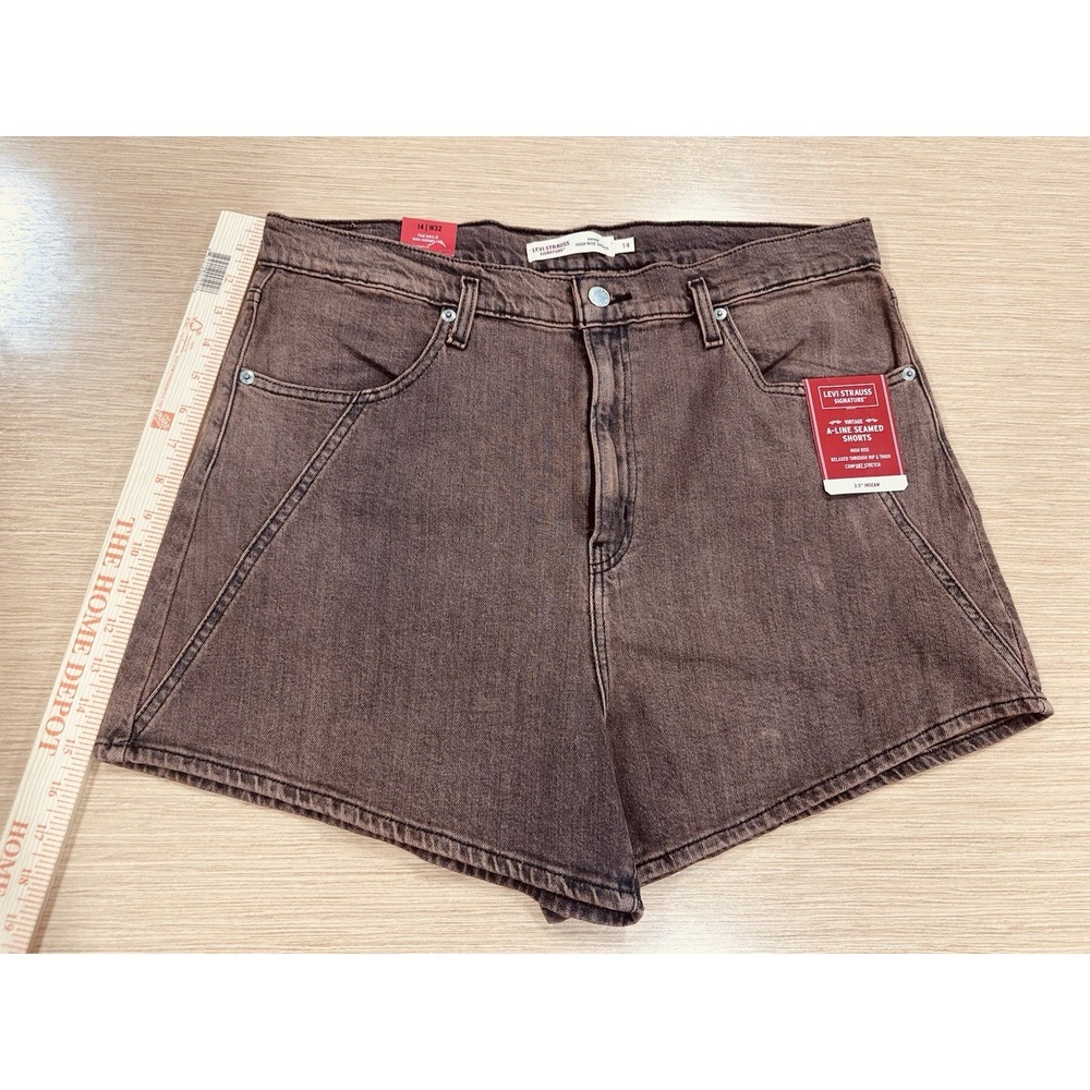 NWT Levi Strauss Women A-Line Shorts High Rise Size 14/32W Faded Brown Gray Wash - Picture 8 of 11
